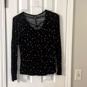 Sheila Rose long sleeve top from Nadine West black with red hearts/white flowers